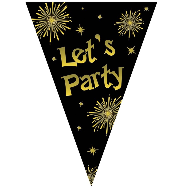 Zwart-gouden Let's Party vlag van een Oud-en-Nieuwvlaggenlijn