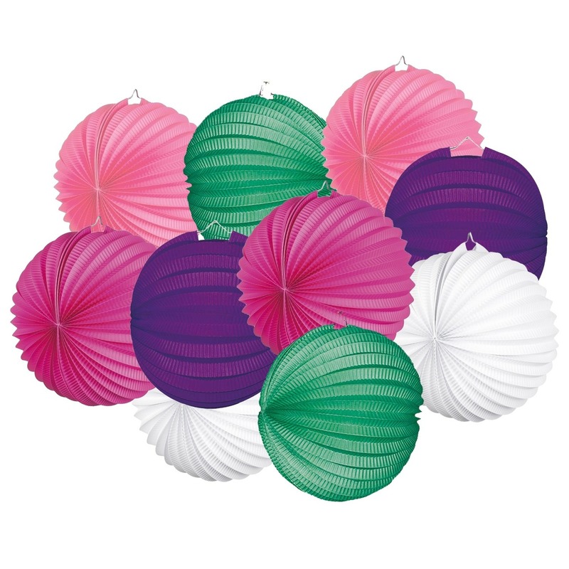 Pakket met tien gekleurde papieren lampionnen
